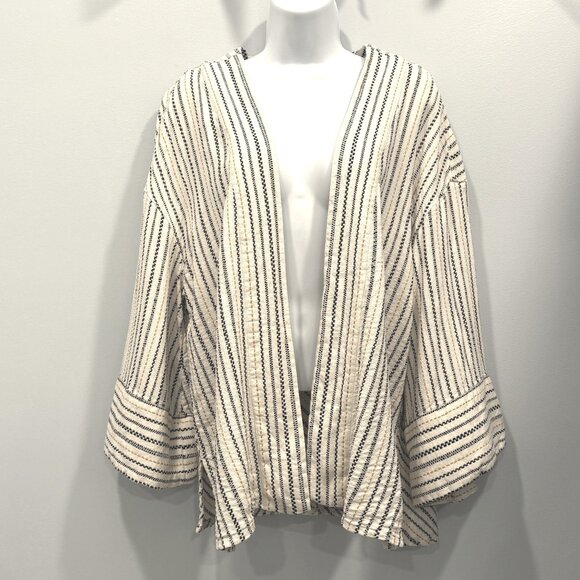 BP Linen Blend Striped Stitch Cropped Kimono Jacket Boho Tribal Size 1X - Picture 6 of 16